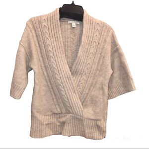 Banana Republic‎ Wool Blend V Neck Cable Knit Faux Wrap Short Sleeve Tan Small